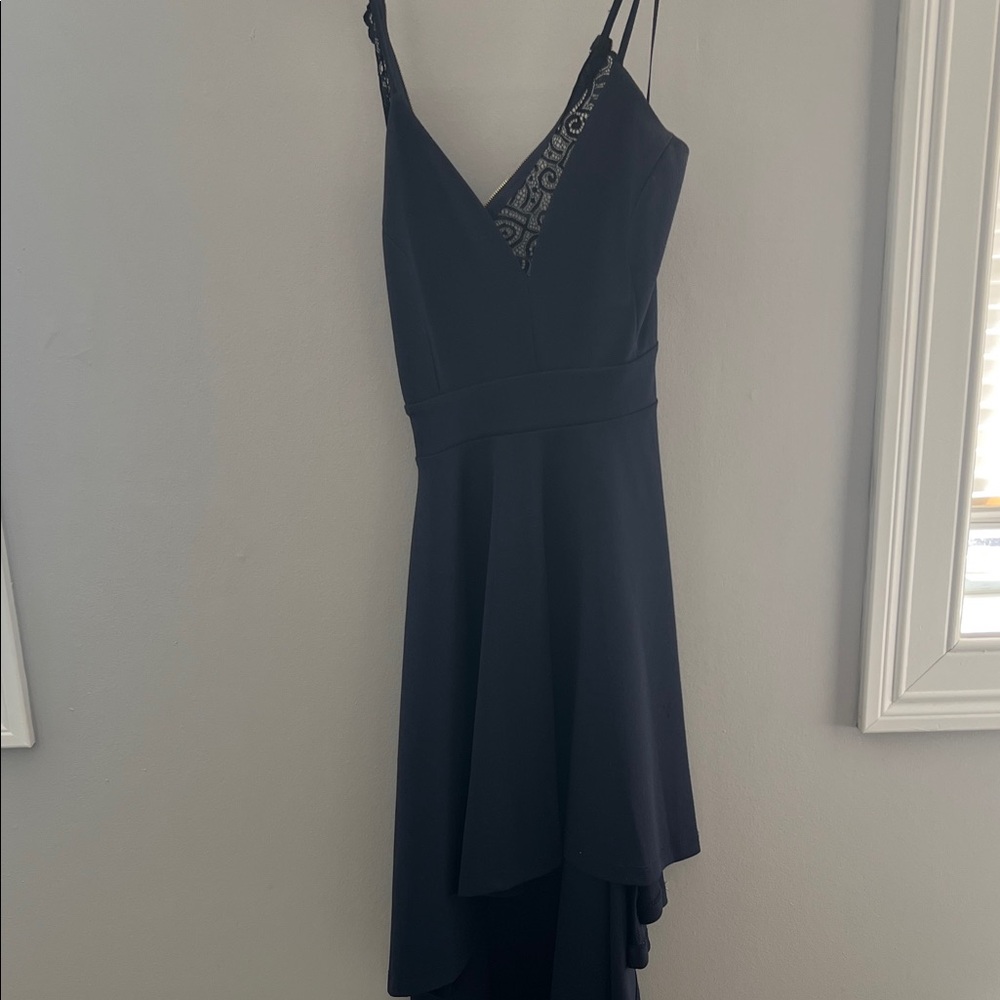 Elegant Navy Lace Trim Dress